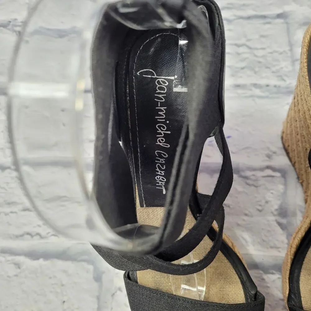 Jean-Michel Cazabat Black Espadrille Wedges with Jute Trim size 39.5